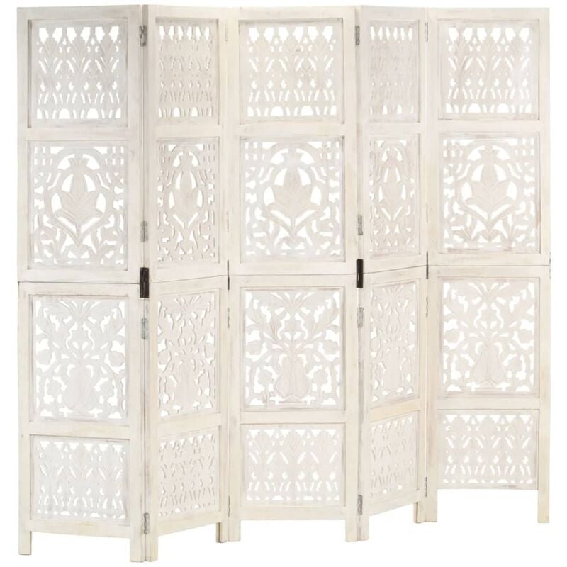 Cloison de séparation 5 panneaux Blanc 200x165 cm Bois manguier Vidaxl