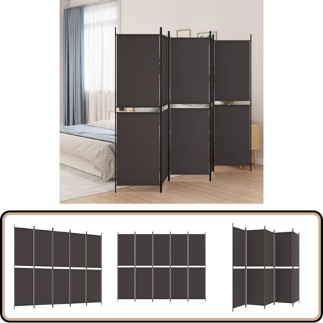 Cloison de séparation 5 panneaux Marron 250x200 cm Tissu - Cloison De Séparation - Écran De Confidentialité - Séparateur De Pièce - Mur D'intimité - Décoration Murale