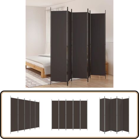 Cloison de séparation 5 panneaux Marron 250x220 cm Tissu - Cloison De Séparation - Écran De Confidentialité - Séparateur De Pièce - Rideau De Séparation - Mur D'intimité