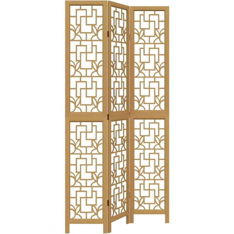 Cloison de séparation 3 panneaux marron bois paulownia massif - Vidaxl