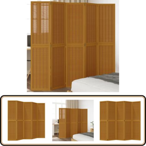 Cloison de séparation 5 panneaux marron bois paulownia massif - Séparateur De Pièce - Écran D'intimité - Cloison Pliable - Décoration Murale - Bambou