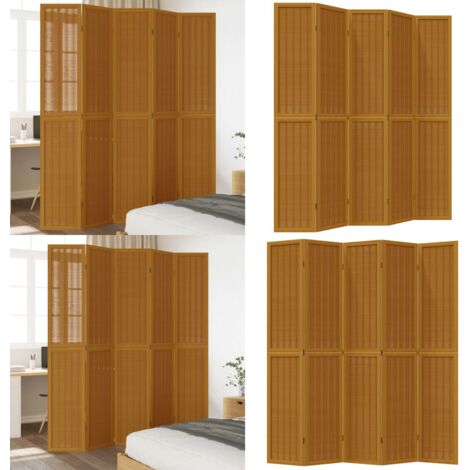 Cloison de séparation 5 panneaux marron bois paulownia massif - Séparateur De Pièce - Écran D'intimité - Cloison Pliable - Décoration Murale - Bambou - Home & Living