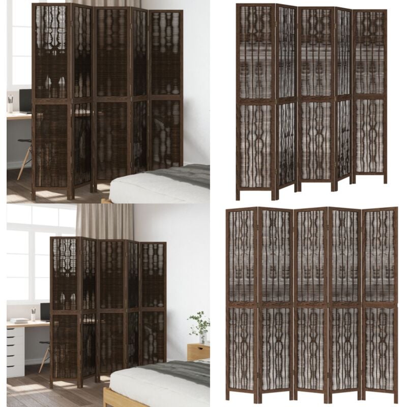 Cloison de séparation 5 panneaux marron foncé paulownia massif - Séparateur De Pièce - Écran D'intimité - Cloison Pliable - Bois De Paulownia