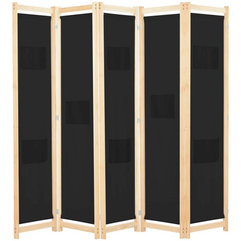 Cloison de séparation 5 panneaux Noir 200 x 170 x 4 cm Tissu