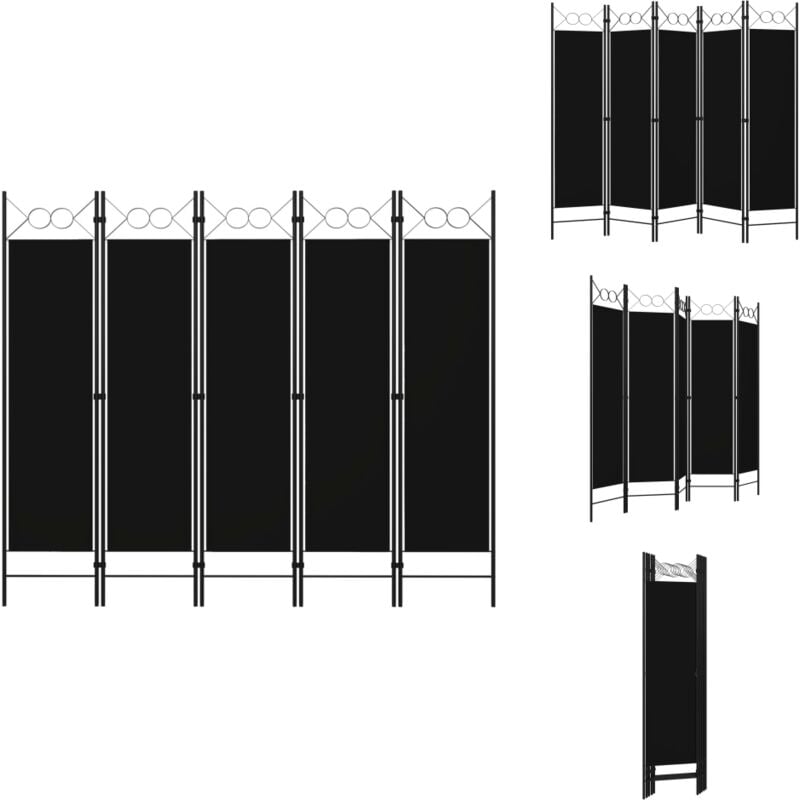 Cloison de séparation 5 panneaux Noir 200x180 cm - Cloison De Séparation - Paravent - Séparateur De Pièce - Intimite - Decoration Murale