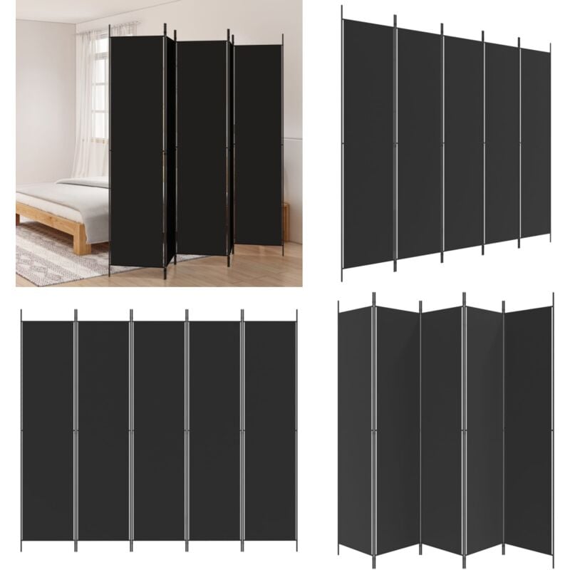 Cloison de séparation 5 panneaux Noir 250x220 cm Tissu - Cloison De Séparation - Écran De Confidentialité - Séparateur De Pièce - Mur D'intimité