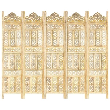 Cloison de séparation 5 panneaux  Paravent Pour Jardin, Balcon, Terrasse 200x165 cm Bois de manguier 95158