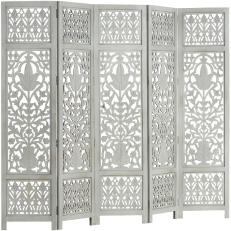 Cloison de séparation 5 panneaux  Paravent Pour Jardin, Balcon, Terrasse Gris 200x165 cm Bois manguier 39128