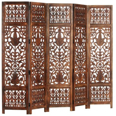 Cloison de séparation 5 panneaux  Paravent Pour Jardin, Balcon, Terrasse Marron 200x165cm Bois manguier 98355