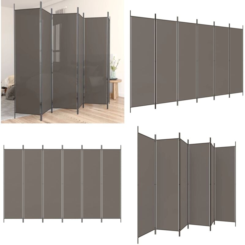 Cloison de séparation 6 panneaux Anthracite 300x200 cm Tissu - Cloison De Séparation - Écran De Confidentialité - Séparateur De Pièce - Mur