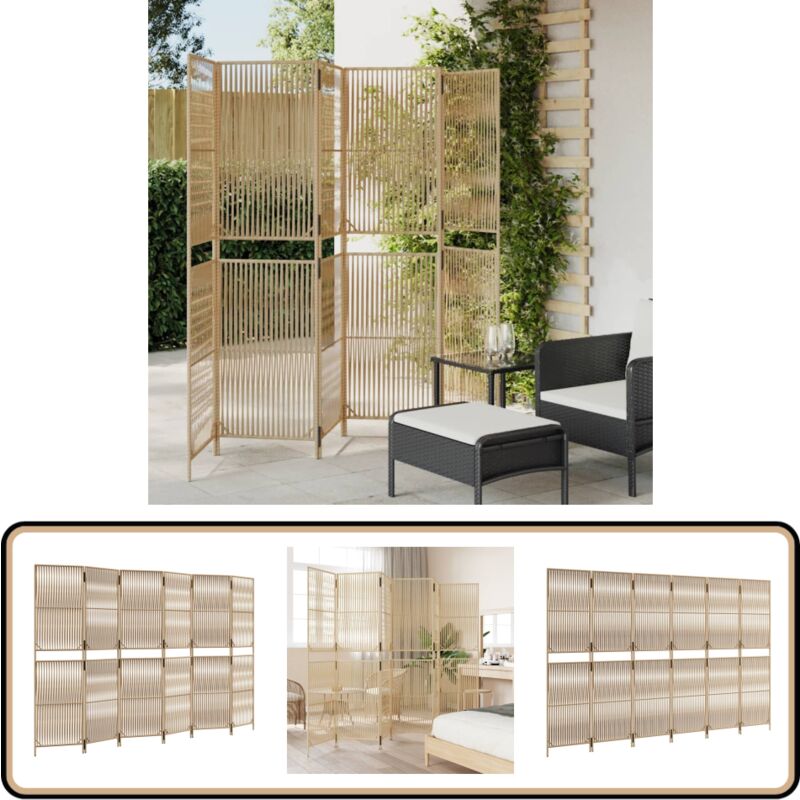 Cloison de séparation 6 panneaux beige résine tressée - Cloison De Séparation - Paravent - Séparateur De Pièce - Décoration Murale - Écran D'intimité
