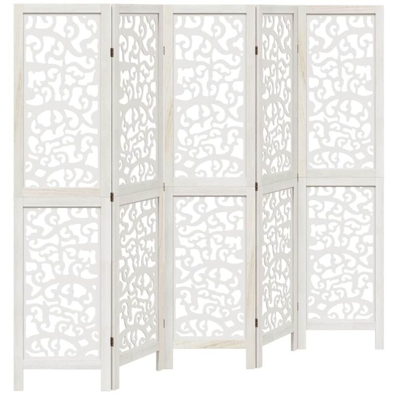 Cloison de séparation 5 panneaux blanc bois de paulownia massif vidaXL