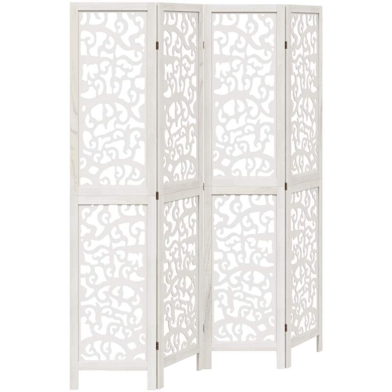 Cloison de séparation 4 panneaux blanc bois de paulownia massif Vidaxl