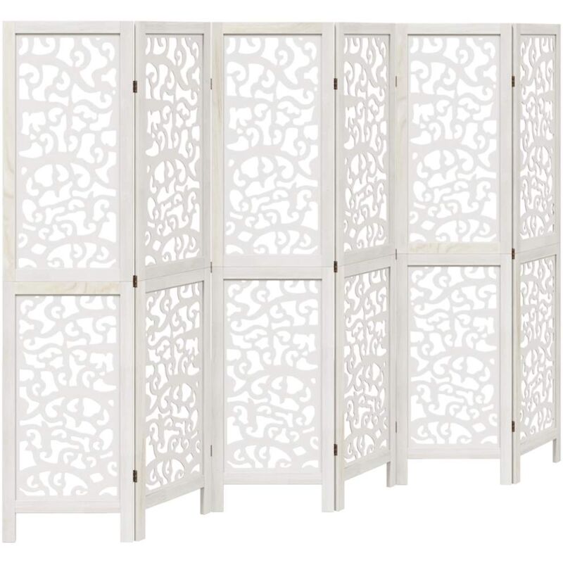 Cloison de séparation 6 panneaux blanc bois de paulownia massif Vidaxl