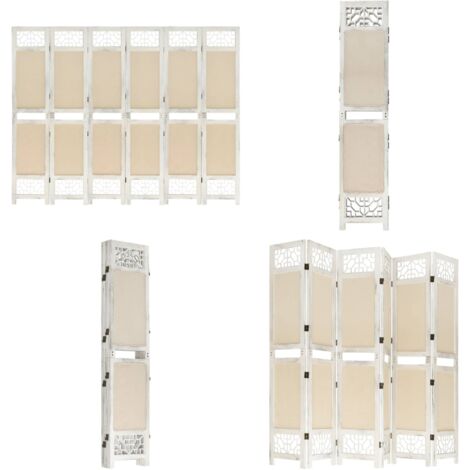 Cloison de séparation 6 panneaux Crème 210x165 cm Tissu - Cloison De Séparation - Paravent - Brise Vue - Décoration Intérieur - Meuble Pliable - Home & Living