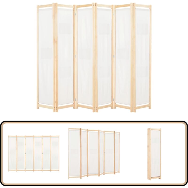 Cloison de séparation 6 panneaux Crème 240 x 170 x 4 cm Tissu - Cloison De Séparation - Cloison Pliable - Paravent - Séparation Pièce - Dressing