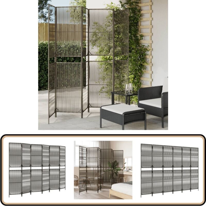 Cloison de séparation 6 panneaux gris résine tressée - Cloison De Séparation - Paravent - Séparateur De Pièce - Décoration Murale - Écran D'intimité