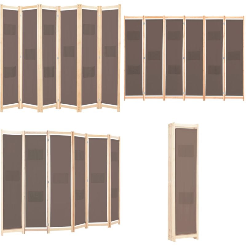 Vidaxl - Cloison de séparation 6 panneaux Marron 240 x 170 x 4 cm Tissu - Cloison De Séparation - Pare-vue - Cloison Pliable - Cloison Décorative