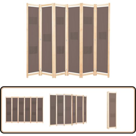 Cloison de séparation 6 panneaux Marron 240 x 170 x 4 cm Tissu - Cloison De Séparation - Pare-vue - Cloison Pliable - Cloison Décorative - Séparation Pièce