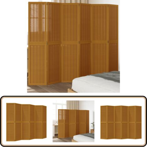 Cloison de séparation 6 panneaux marron bois paulownia massif - Séparateur De Pièce - Écran D'intimité - Cloison Pliable - Décoration Murale - Bambou