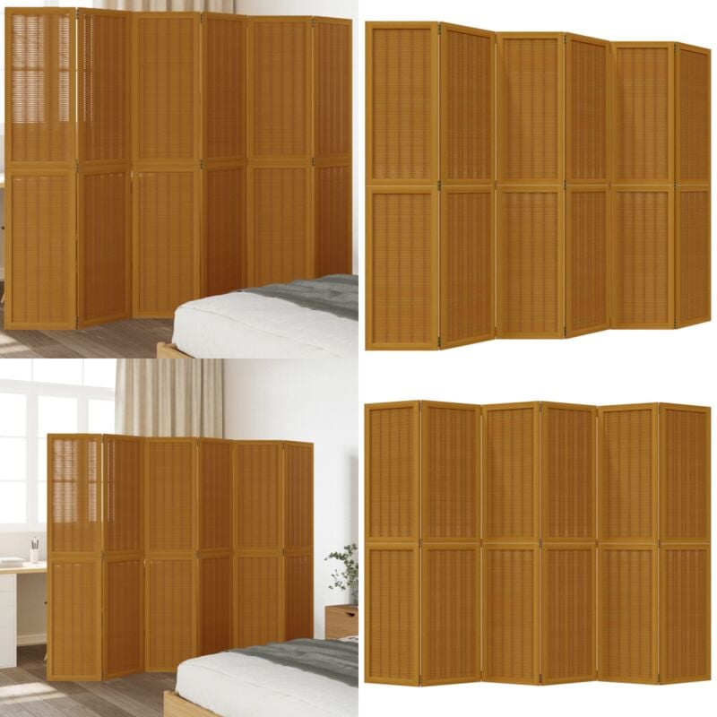 Cloison de séparation 6 panneaux marron bois paulownia massif - Séparateur De Pièce - Écran D'intimité - Cloison Pliable - Décoration Murale - Bambou