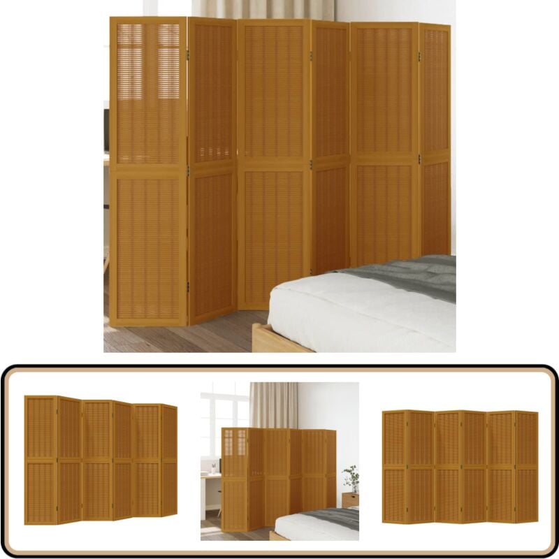 Cloison de séparation 6 panneaux marron bois paulownia massif - Séparateur De Pièce - Écran D'intimité - Cloison Pliable - Décoration Murale - Meuble