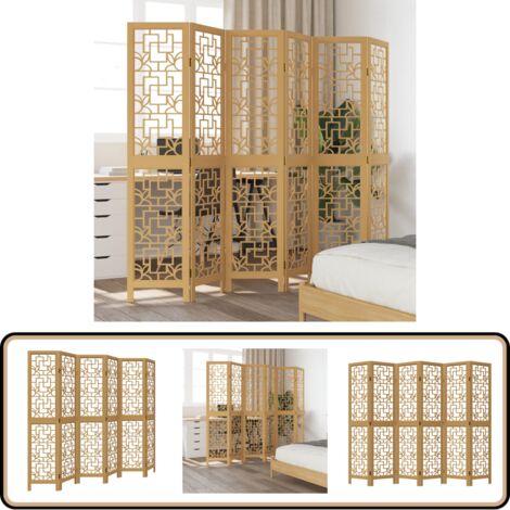 Cloison de séparation 6 panneaux marron bois paulownia massif - Séparateur De Pièce - Écran D'intimité - Cloison Pliable - Décoration Murale - Meuble Multifonctionnel