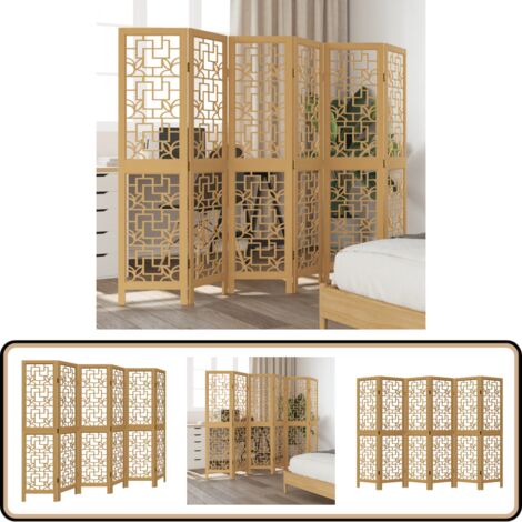 Cloison de séparation 6 panneaux marron bois paulownia massif - Séparateur De Pièce - Écran D'intimité - Cloison Pliable - Décoration Murale - Meuble Multifonctionnel