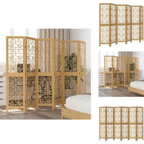 Cloison de séparation 6 panneaux marron bois paulownia massif - Séparateur De Pièce - Écran D'intimité - Cloison Pliable - Décoration Murale - Meuble Multifonctionnel