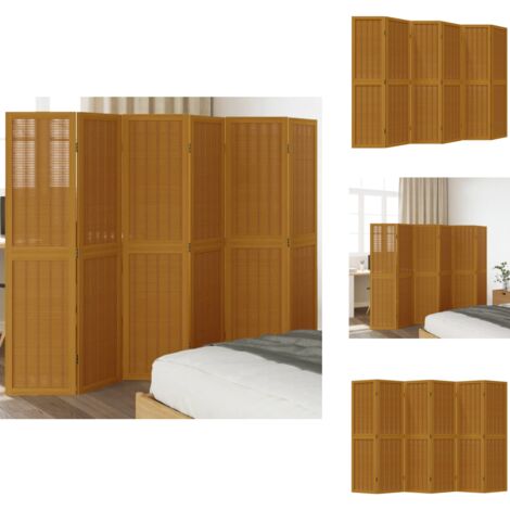 Cloison de séparation 6 panneaux marron bois paulownia massif - Séparateur De Pièce - Écran D'intimité - Cloison Pliable - Décoration Murale - Meuble Multifonctionnel