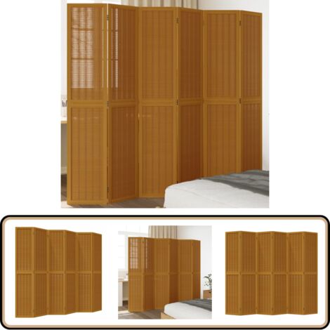 Cloison de séparation 6 panneaux marron bois paulownia massif - Séparateur De Pièce - Écran D'intimité - Cloison Pliable - Décoration Murale - Meuble Salle À Manger