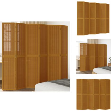 Cloison de séparation 6 panneaux marron bois paulownia massif - Séparateur De Pièce - Écran D'intimité - Cloison Pliable - Décoration Murale - Meuble Salle À Manger