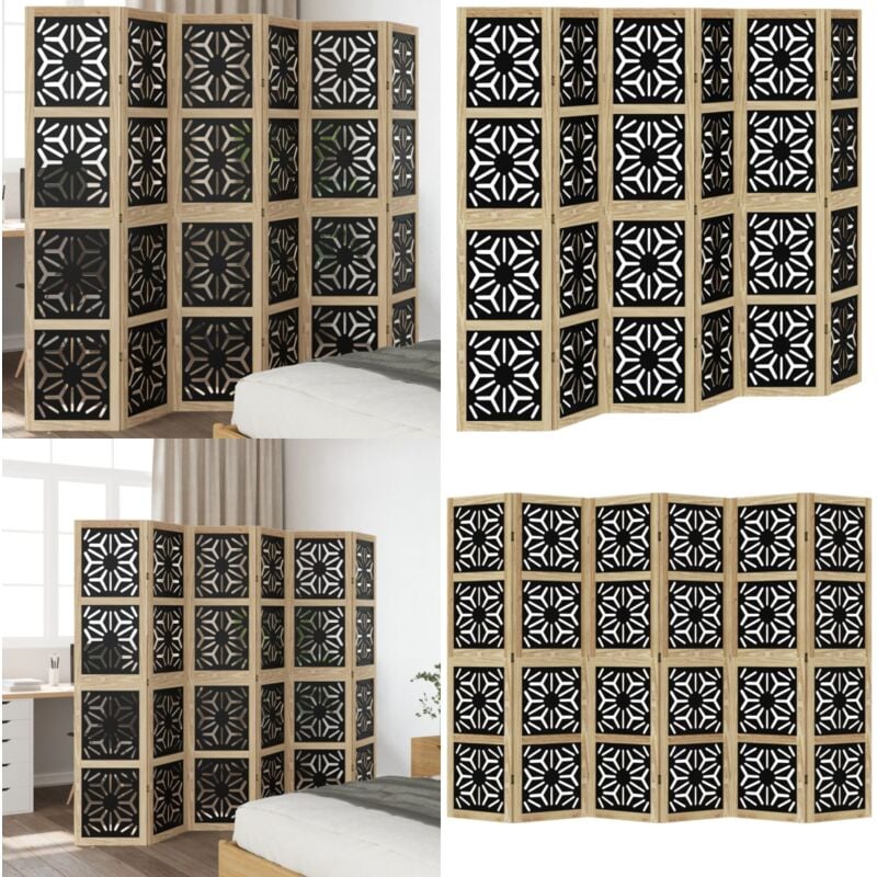 Cloison de séparation 6 panneaux marron noir paulownia massif - Séparateur De Pièce - Écran D'intimité - Cloison Pliable - Bois De Paulownia - Meuble