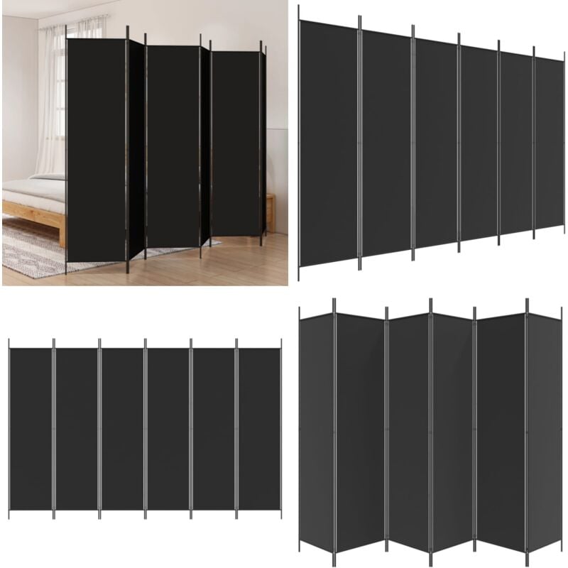 Cloison de séparation 6 panneaux Noir 300x200 cm Tissu - Cloison De Séparation - Écran De Confidentialité - Séparateur De Pièce - Mur D'intimité