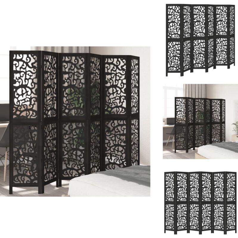 Cloison de séparation 6 panneaux noir bois de paulownia massif - Séparateur De Pièce - Séparateurs De Pièce - Écran D'intimité - Écran De Séparation