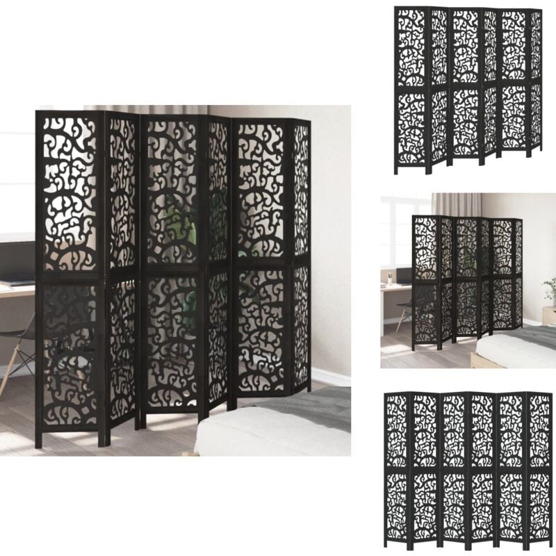 Cloison de séparation 6 panneaux noir bois de paulownia massif - Séparateur De Pièce - Séparateurs De Pièce - Écran D'intimité - Écran De Séparation