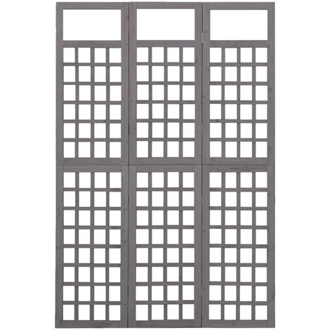Cloison de séparation à 3 panneaux Bois de pin Gris 121x180
