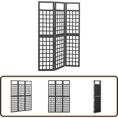 Cloison de séparation à 3 panneaux Bois de pin Noir 121x180 cm - Cloison De Séparation - Séparateur De Pièce - Trellis Mural - Jardin Vertical - Décoration Murale