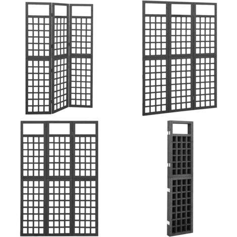 Cloison de séparation à 3 panneaux Bois de pin Noir 121x180 cm - Cloison De Séparation - Séparateur De Pièce - Trellis Mural - Jardin Vertical - Décoration Murale - Home & Living