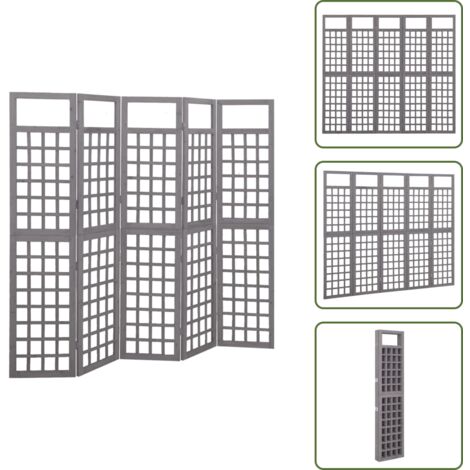 Cloison de séparation à 5 panneaux Bois de pin Gris 201,5x180cm - Cloison De Séparation - Séparateur De Pièce - Trellis Mural - Jardin Vertical - Décoration Murale