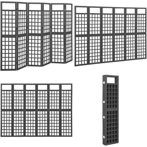 Cloison de séparation à 6 panneaux Bois de pin Noir 242,5x180cm - Cloison De Séparation - Séparateur De Pièce - Trellis Mural - Jardin Vertical - Décoration Murale - Home & Living