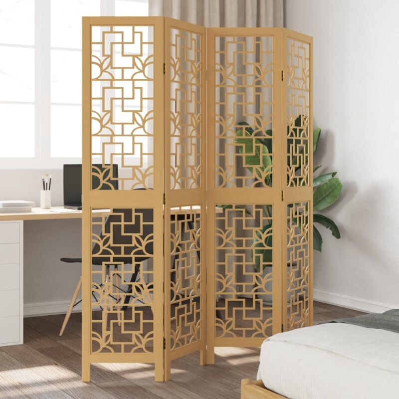 Cloison de séparation Paravent Séparateur pliable 4 panneaux marron bois paulownia massif CVW74471