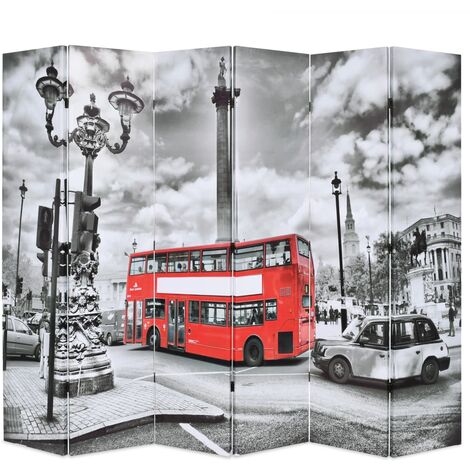 Cloison de séparation, Paravent sur Pied 228 x 170 cm Bus londonien Noir et blanc GHJ84403 BonneVie