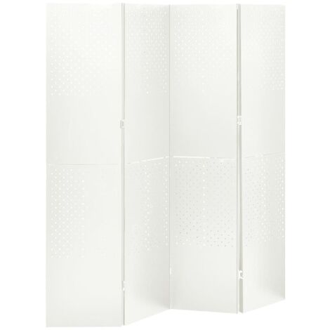 Cloison de séparation/Paravent sur pieds avec 4 panneaux Blanc 160x180 cm Acier -BV89634