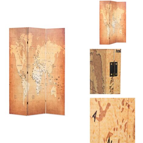 Cloison de séparation pliable 120 x 170 cm Carte du monde Jaune - Cloison De Séparation - Paravent - Écran De Dressing - Décoration Murale - Mobilier D'intérieur
