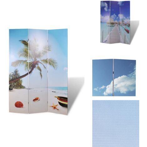 Cloison de séparation pliable 120 x 170 cm Plage - Séparateur De Pièce - Cloison Pliable - Décoration Murale - Organisation Intérieur - Diviser Pièce