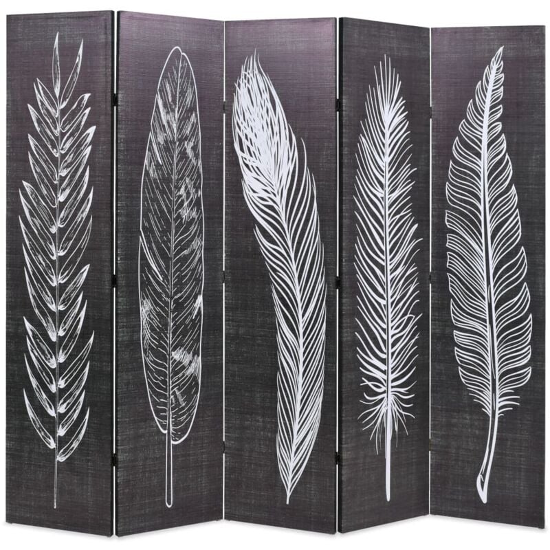Cloison de séparation pliable 200 x 170 cm Plumes Noir et blanc