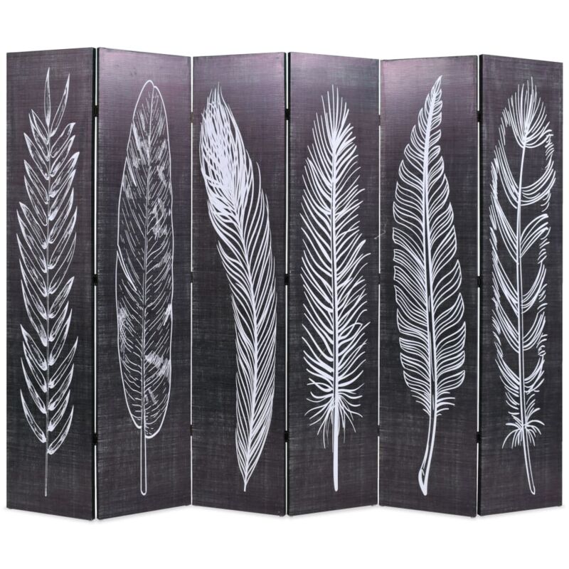 Cloison de séparation pliable 228 x 170 cm Plumes Noir et blanc Vidaxl