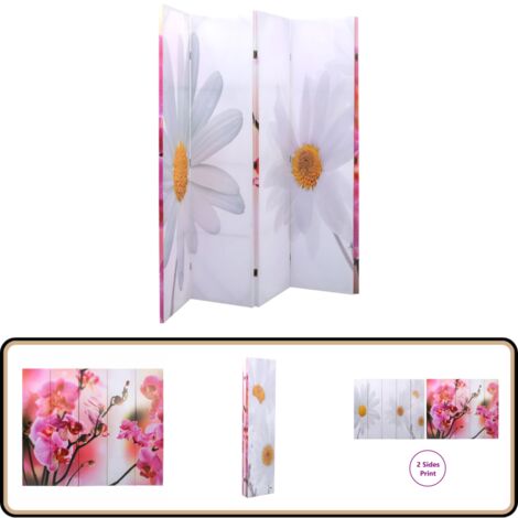Cloison de séparation pliable 200 x 170 cm Fleur - Séparateur De Pièce - Cloison Pliable - Décoration Murale - Organisation Intérieur - Diviser Pièce