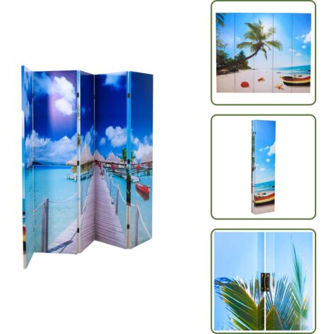 Cloison de séparation pliable 200 x 170 cm Plage - Séparateur De Pièce - Cloison Pliable - Décoration Murale - Organisation Intérieur - Diviser Pièce